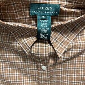 Lauren Ralph Lauren Brown Plaid 100% Cotton Shirt Size 1X